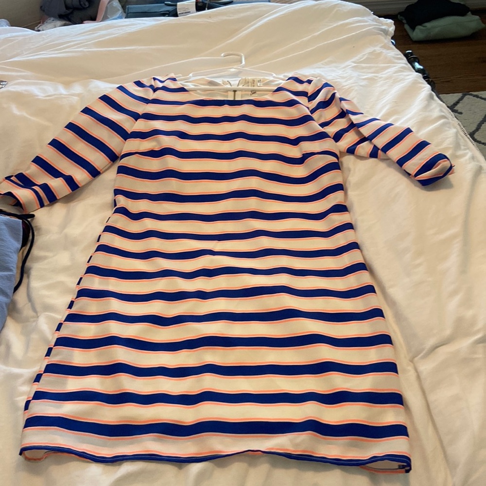 Pink owl striped dress with zipper back. Mid length.